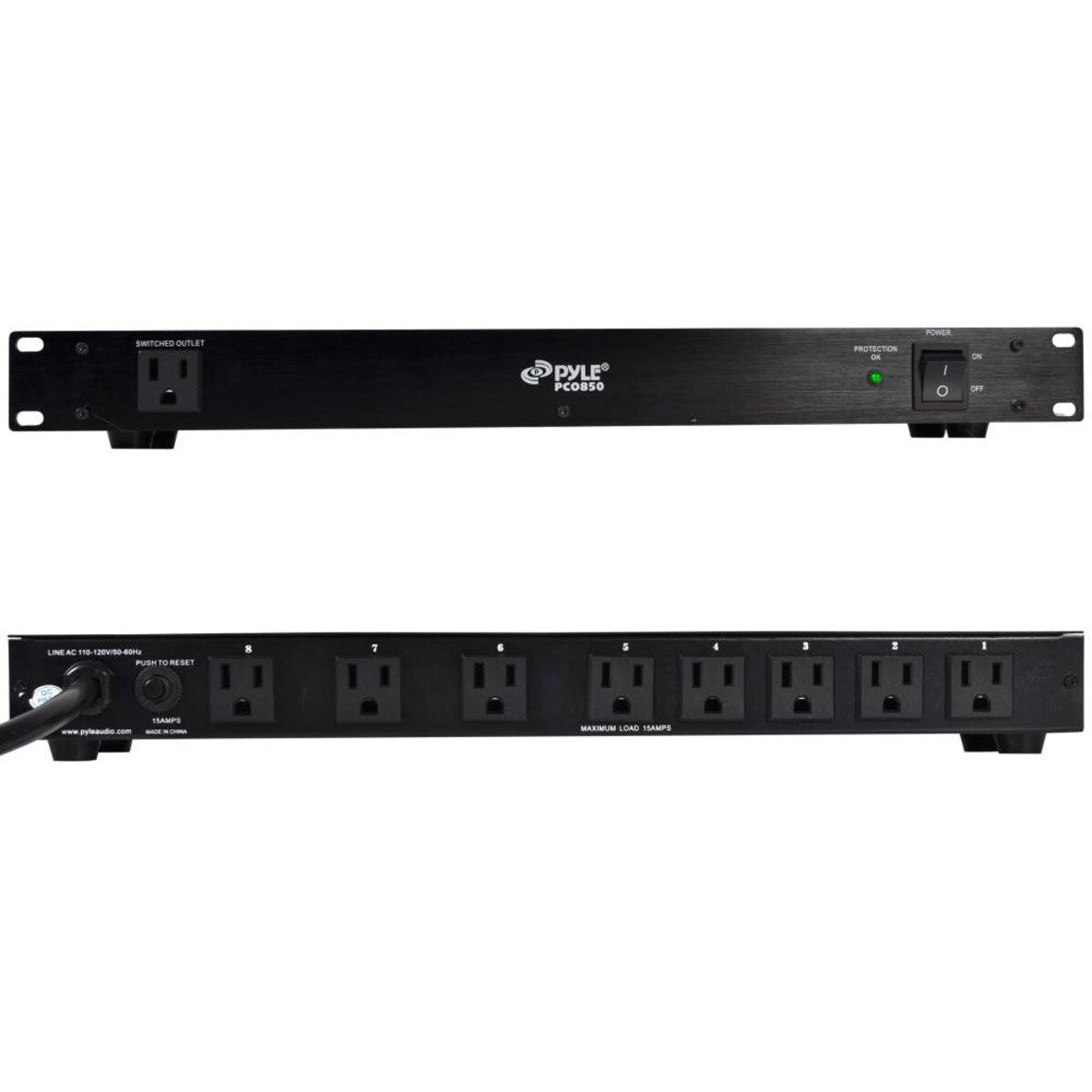 Pyle PCO850 15A Power Supply Conditioner Rack Mountable Power Strip